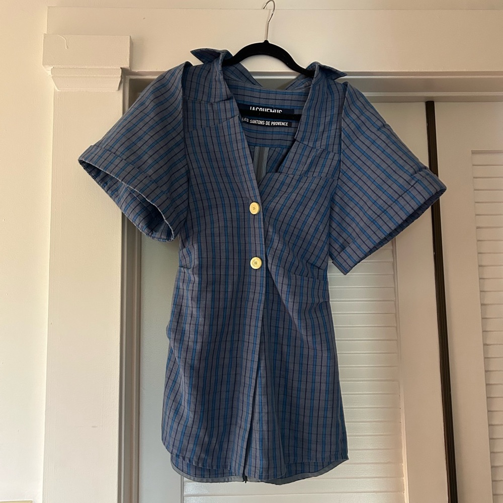 Jacauemus Blue Plaid Mini Dress